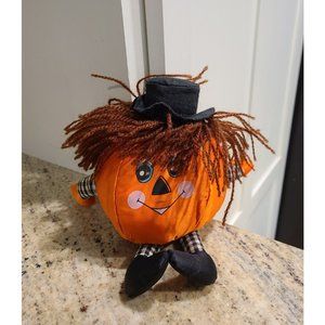 Vtg Pumpkin Jack-o-lantern Puffy Nylon  Plush Yarn Hair Plaid Shirt 6" Grayhound